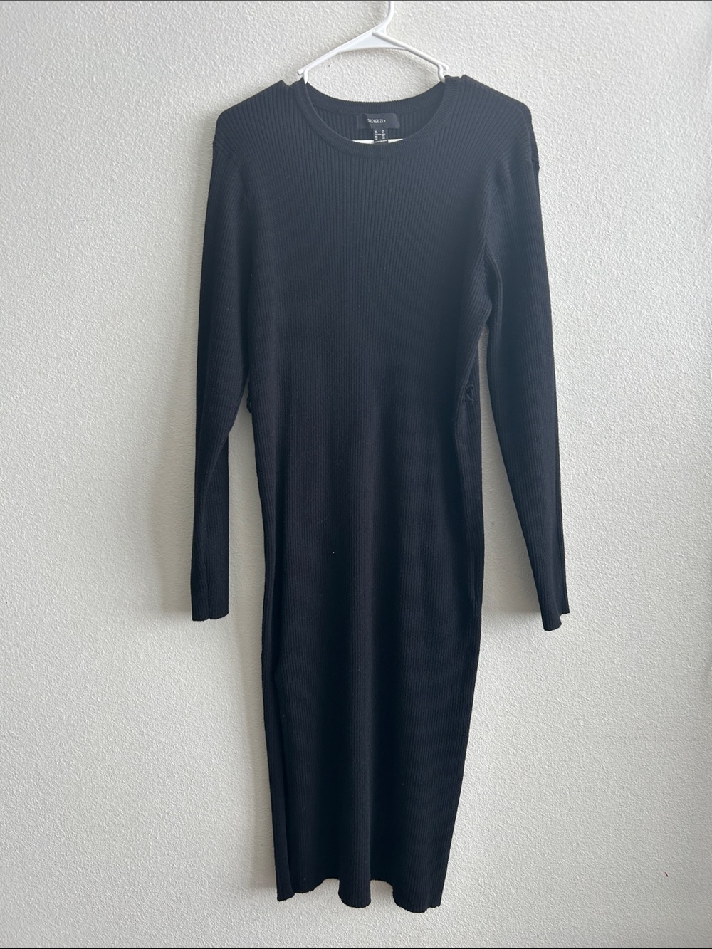 Forever 21+ Black Rib Knit Long Sleeve Midi Dress